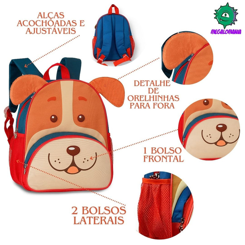 Kit Mochila de Costas Cachorrinho Laranja Lancheira Térmica Duas Alças Escolar Infantil Clio