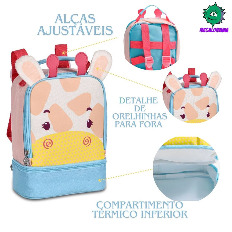 Kit Mochila Bolsa Mala Infantil Lancheira Térmica Menina Girafa Criança Bebê Feminina Presente Clio