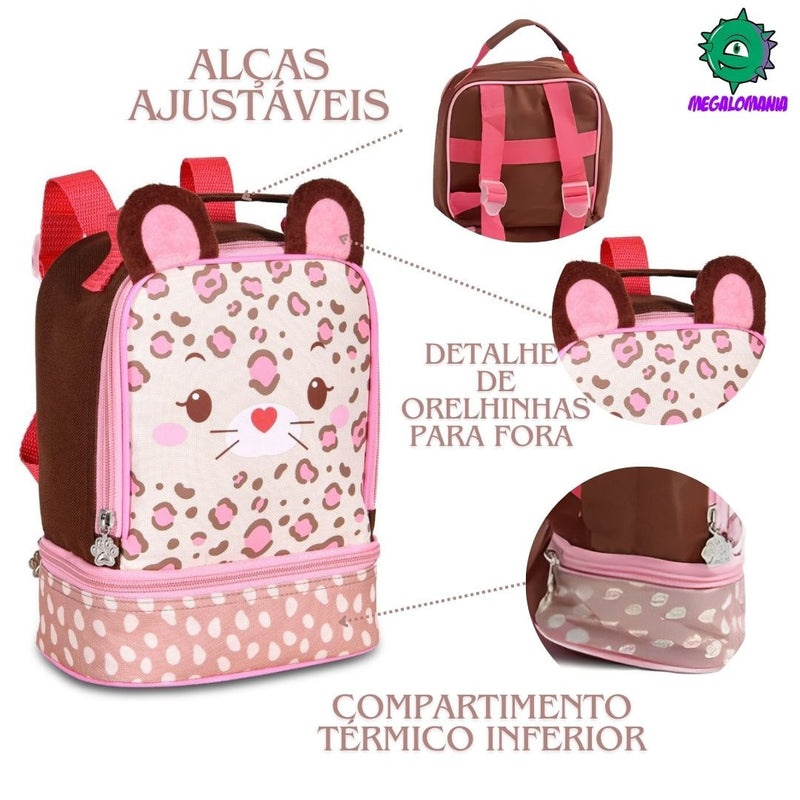 Lancheira Térmica Girafa Zebra Gatinha Duas Alças Lanchinho Escolar Infantil Clio