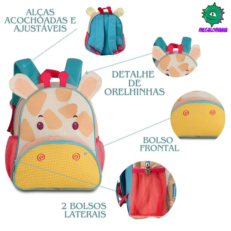 Kit Mochila Bolsa Mala Infantil Lancheira Térmica Menina Girafa Criança Bebê Feminina Presente Clio