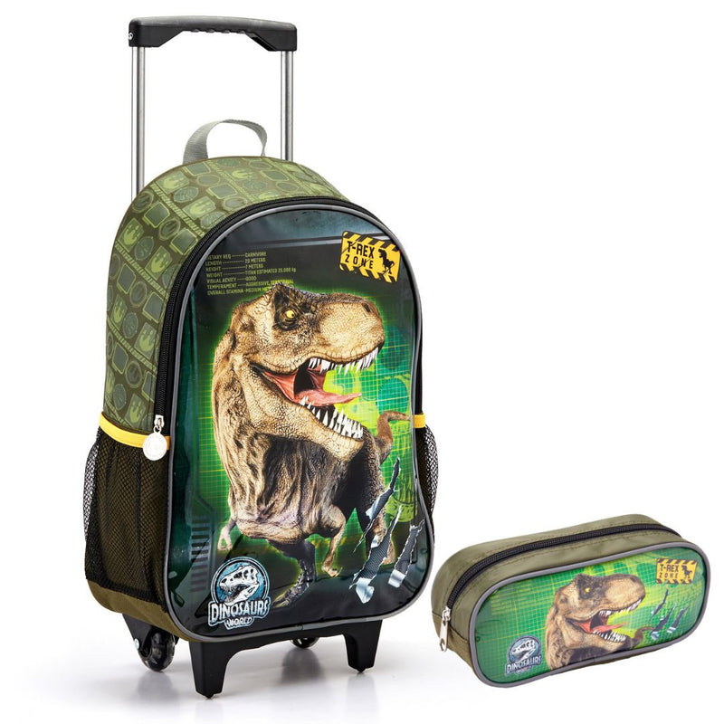 Kit Mochila de Carrinho Dinossauro T-Rex Infantil Mala Bolsa Estojo Simples Escolar Masculino Seanite