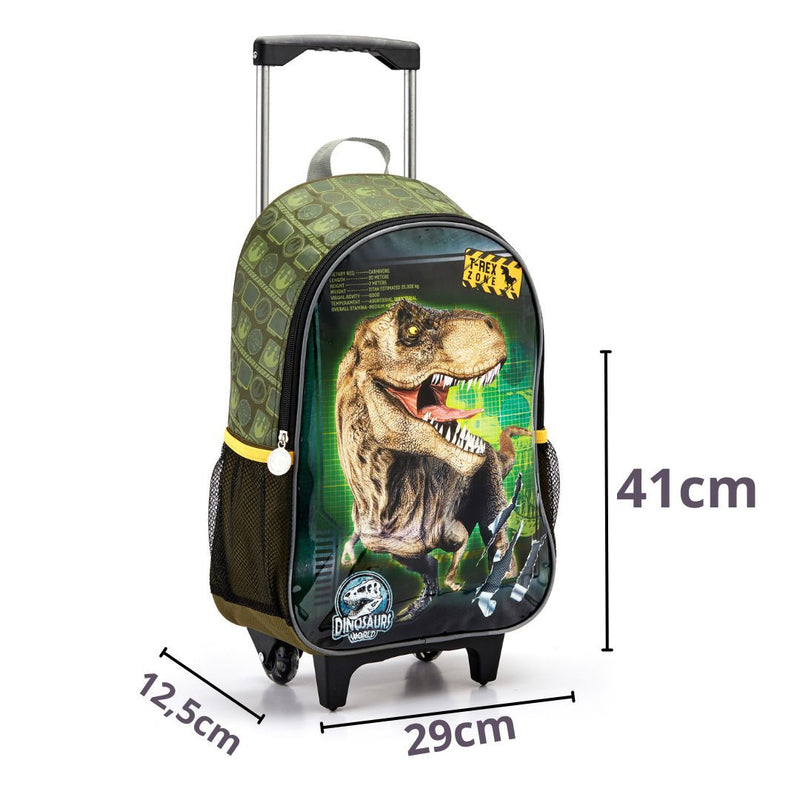 Mochila de Carrinho Dnissauro T-Rex Infantil Mala Bolsa Escolar Masculino Seanite