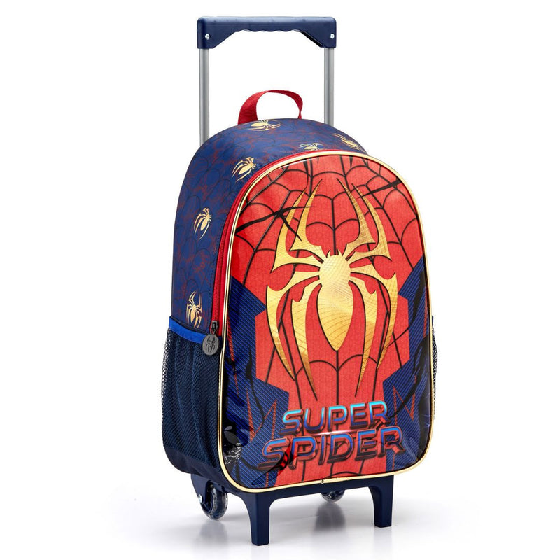 Kit Mochila de Carrinho Super Spider Aranha Dourada Infantil Estojo Simples Escolar Masculino Seanite