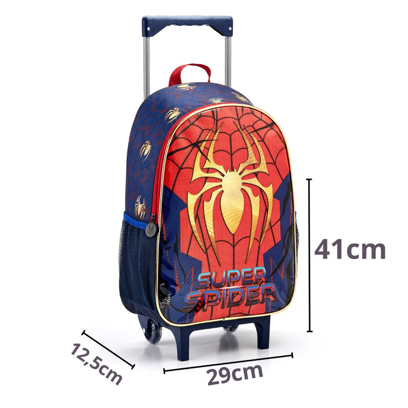 Kit Mochila de Carrinho Super Spider Aranha Dourada Infantil Lancheira Térmica Estojo Escolar Masculino Seanite