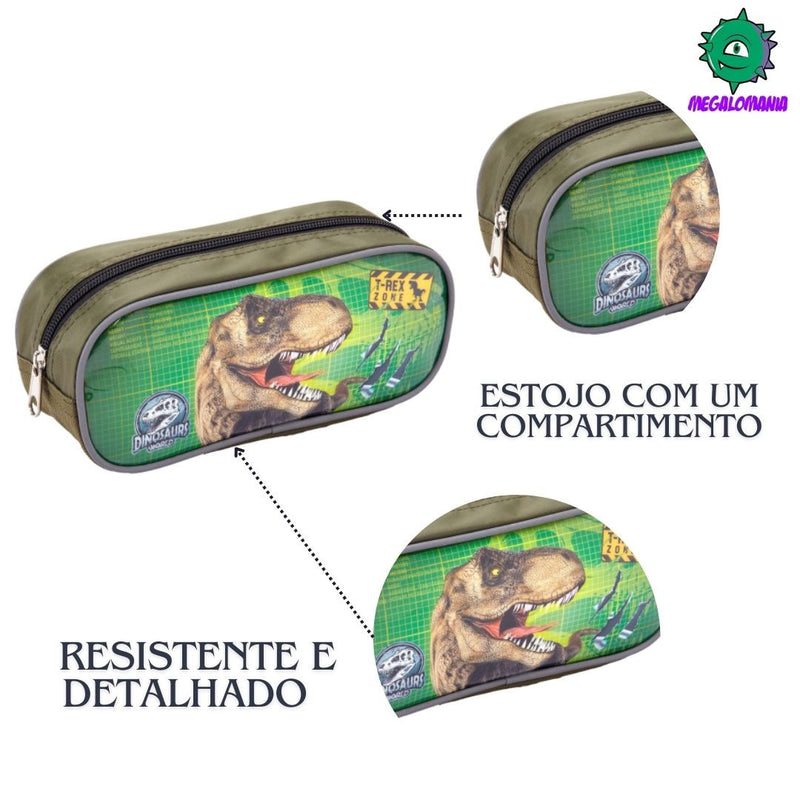 Kit Lancheira Térmica Dinossauro T-Rex Infantil Estojo Simples Escolar Masculino Seanite