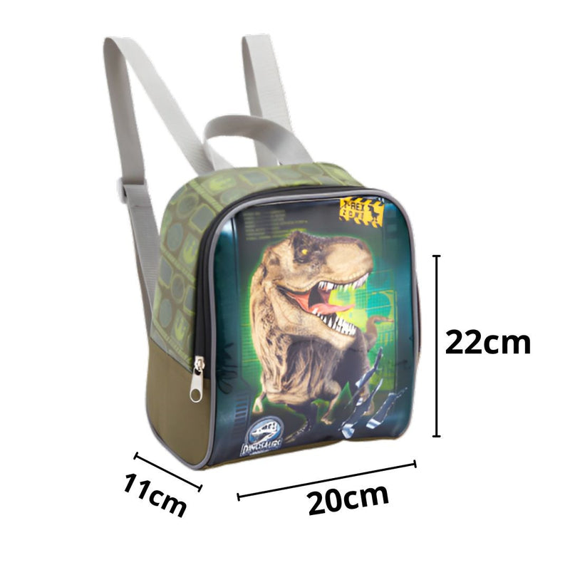 Kit Mochila de Carrinho Dinossauro T-Rex Infantil Mala Bolsa Lancheira Térmica Escolar Masculino Seanite