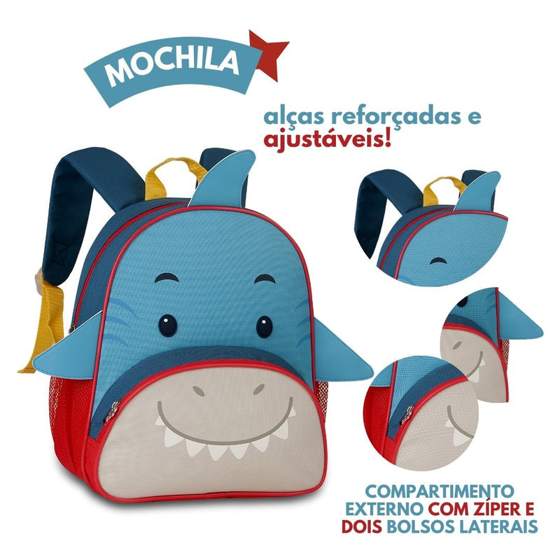 Mochila de Costas Mala Bolsa Tubarão Pinguim PIntinho Escolar Infantil Masculino Clio