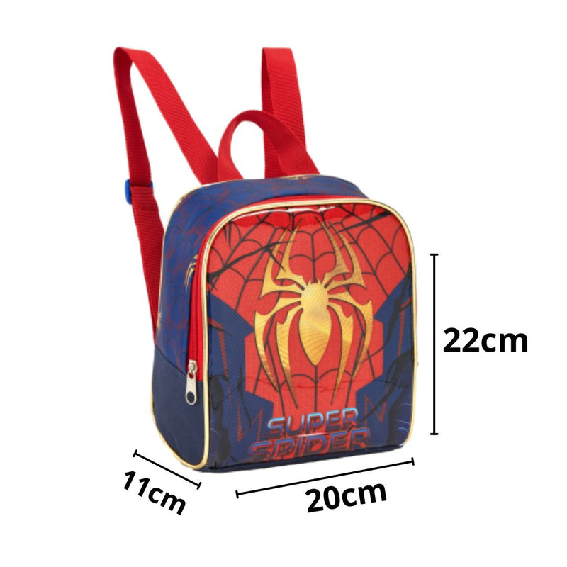 Kit Mochila de Carrinho Super Spider Aranha Dourada Infantil Lancheira Térmica Escolar Masculino Seanite