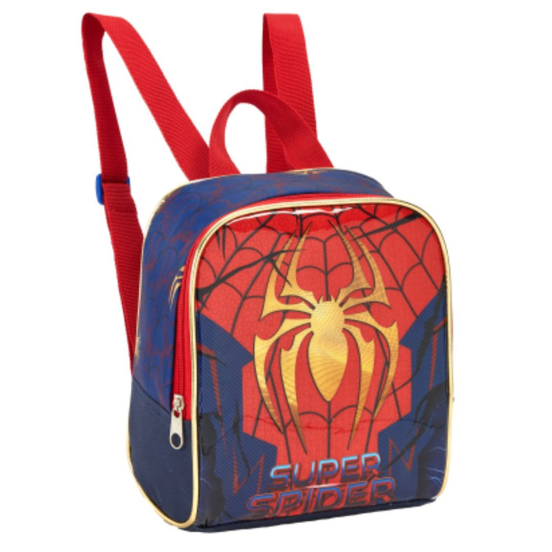 Kit Mochila de Carrinho Super Spider Aranha Dourada Infantil Lancheira Térmica Estojo Escolar Masculino Seanite