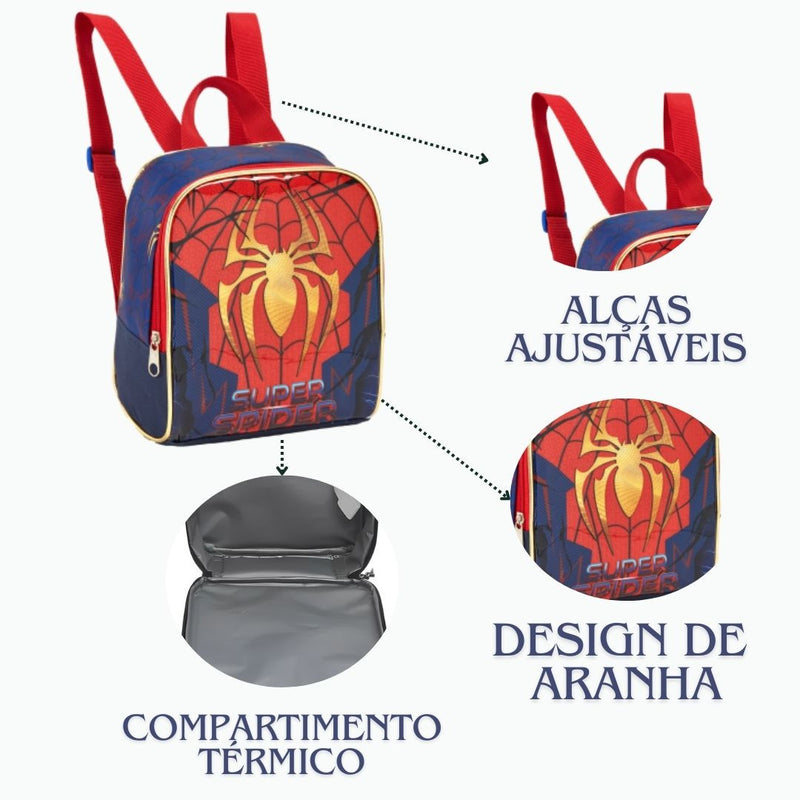 Lancheira Térmica Super Aranha Dourada Infantil Escolar Masculino Meninos Seanite