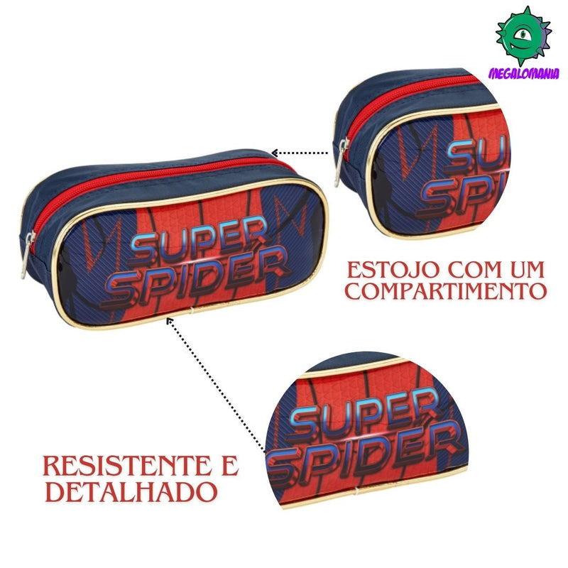 Kit Mochila de Carrinho Super Spider Aranha Dourada Infantil Lancheira Térmica Estojo Escolar Masculino Seanite