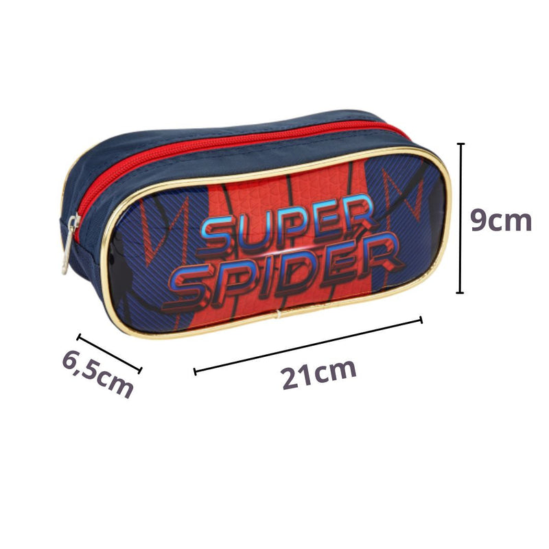 Kit Mochila de Carrinho Super Spider Aranha Dourada Infantil Lancheira Térmica Estojo Escolar Masculino Seanite