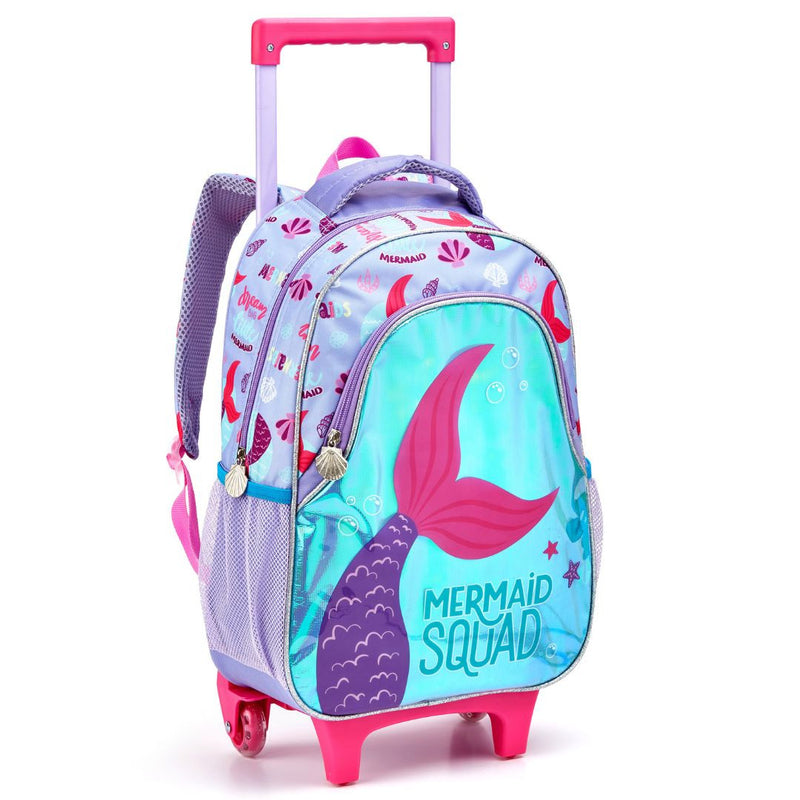 Kit Mochila de Carrinho Infantil Sereia Mala Bolsa Lancheira Térmica Estojo com Dois Compartimentos Feminino Seanite Seanite