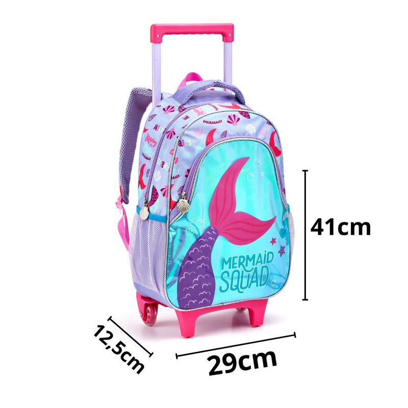 Kit Mochila de Carrinho Infantil Sereia Mala Bolsa Lancheira Térmica Estojo com Dois Compartimentos Feminino Seanite Seanite