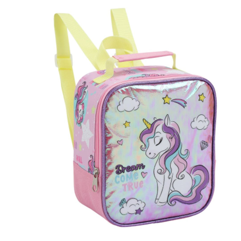 Kit Mochila de Carrinho Mala Bolsa Infantil Unicórnio Lancheira Térmica Feminino Meninas Seanite