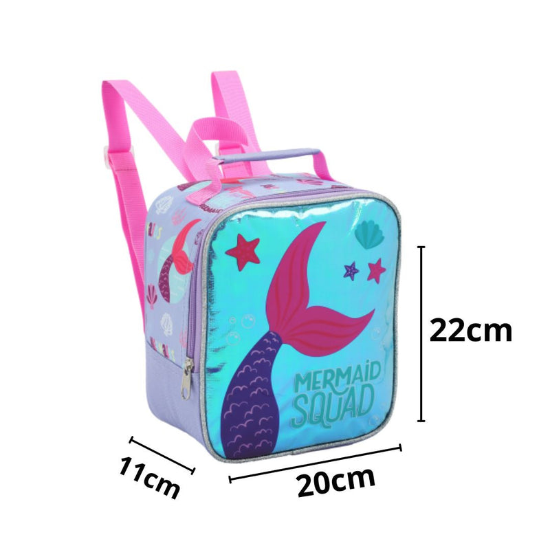 Kit Mochila de Carrinho Mala Bolsa Infantil Sereia Lancheira Térmica Meninas Feminino Seanite