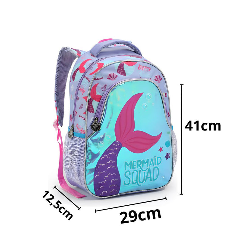 Mochila de Costas Infantil Unicórnio Sereia Lilás Rosa Mala Bolsa Escolar Feminino Meninas Seanite