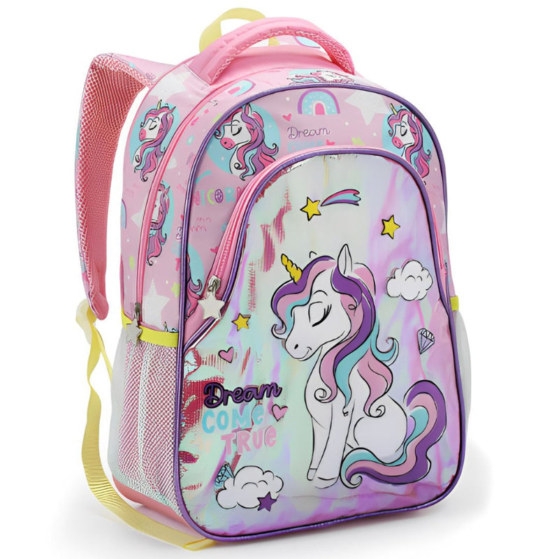 Mochila de Costas Infantil Unicórnio Sereia Lilás Rosa Mala Bolsa Escolar Feminino Meninas Seanite