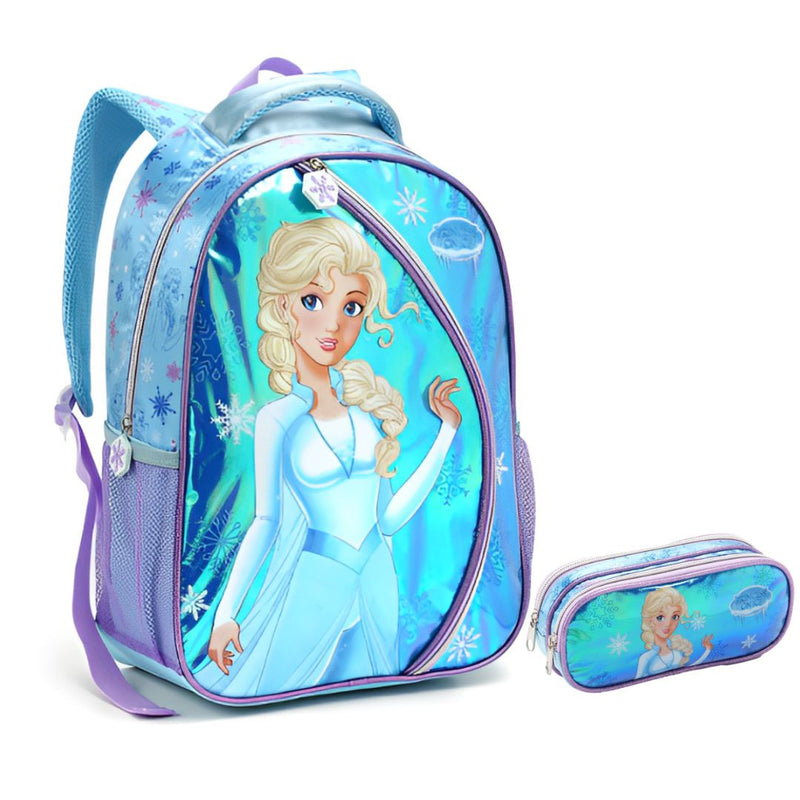 Kit Mochila de Costas Infantil Princesa do Gelo Frozen Mala Bolsa Estojo com Dois Compartimentos Escolar Seanite