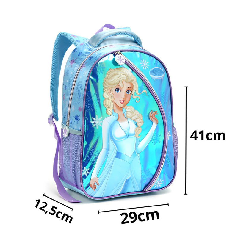 Kit Mochila de Costas Infantil Princesa do Gelo Frozen Mala Bolsa Lancheira Térmica Estojo com Dois Compartimentos Escolar Seanite