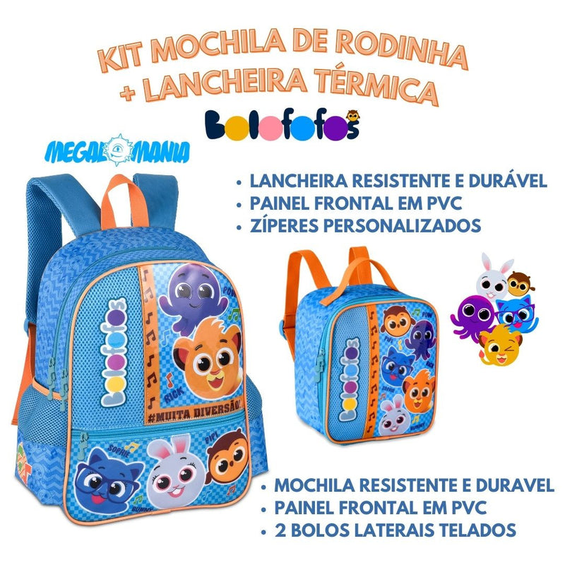 Kit Mochila Costas Bolofofos Bolsa Mala Lancheira Térmica Duas Alças Infantil Escolar Clio