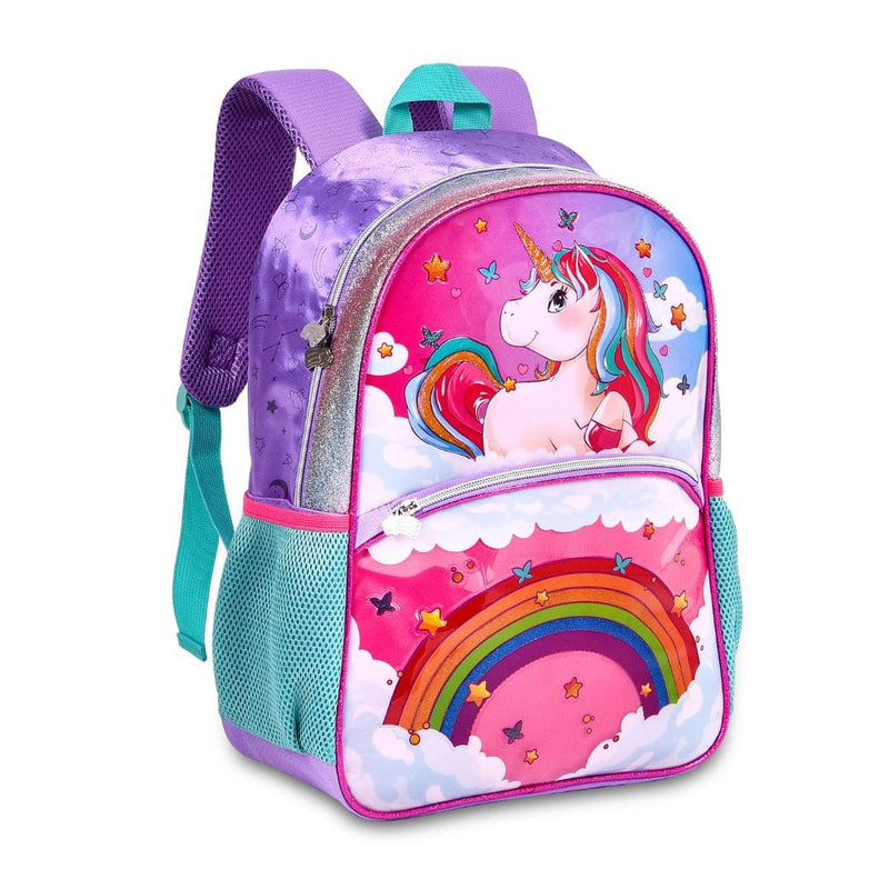 Kit Mochila de Costas de Unicórnio Mala Bolsa Lancheira Térmica Duas Alças Rosa Feminino Infantil Escolar Clio