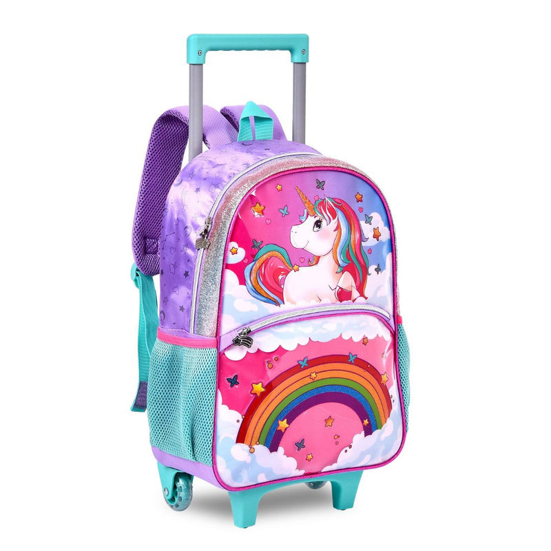 Mochila de Carrinho Mala Bolsa Unicórnio Feminino Infantil Escolar Clio