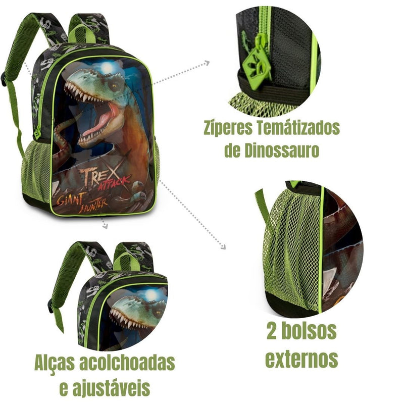 Mochila de Costas Mala Bolsa T-Rex Masculino Infantil Escolar Clio