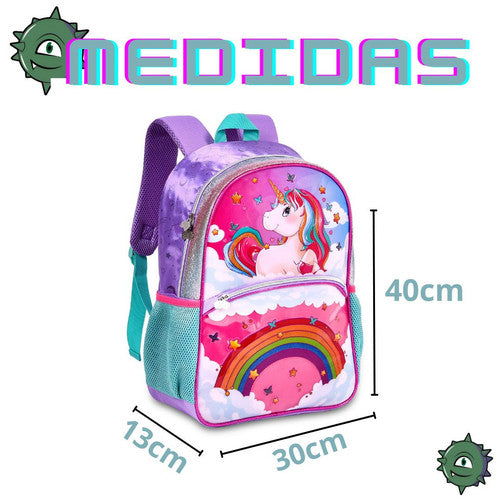 Mochila de Costas Mala Bolsa Unicórnio Feminino Escolar Infantil Clio