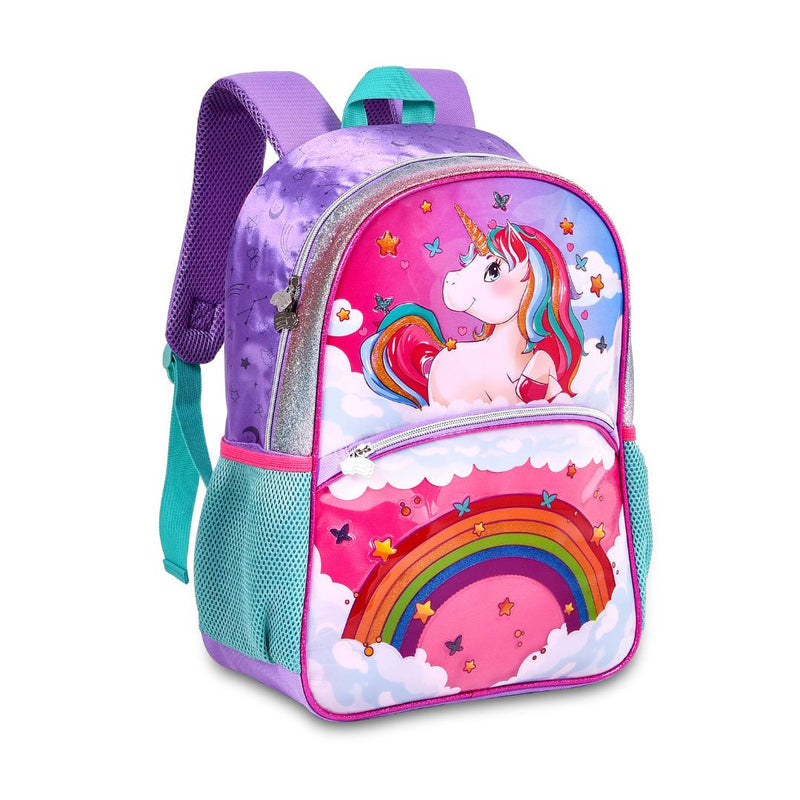 Mochila de Costas Mala Bolsa Unicórnio Feminino Escolar Infantil Clio