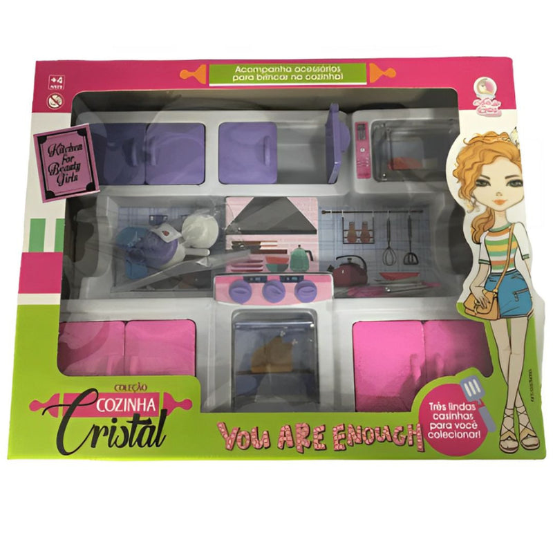 Brinquedo Coleção Cozinha Cristal Fashion Fantasia Com Utensílios Infantil Meninas Lua de Cristal