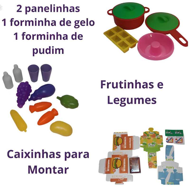 Brinquedo Kit Cozinha Completa Infantil Coleção Max Collection Premium Meninas Fashion Com Fogão Geladeira Microondas Torneira Sai Àgua Lua de Cristal