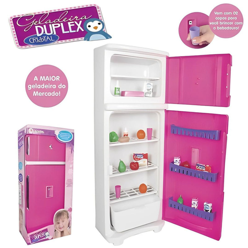 Brinquedo Geladeira Duplex Cristal Brinquedo Infantil Grande Fashion Lua de Cristal