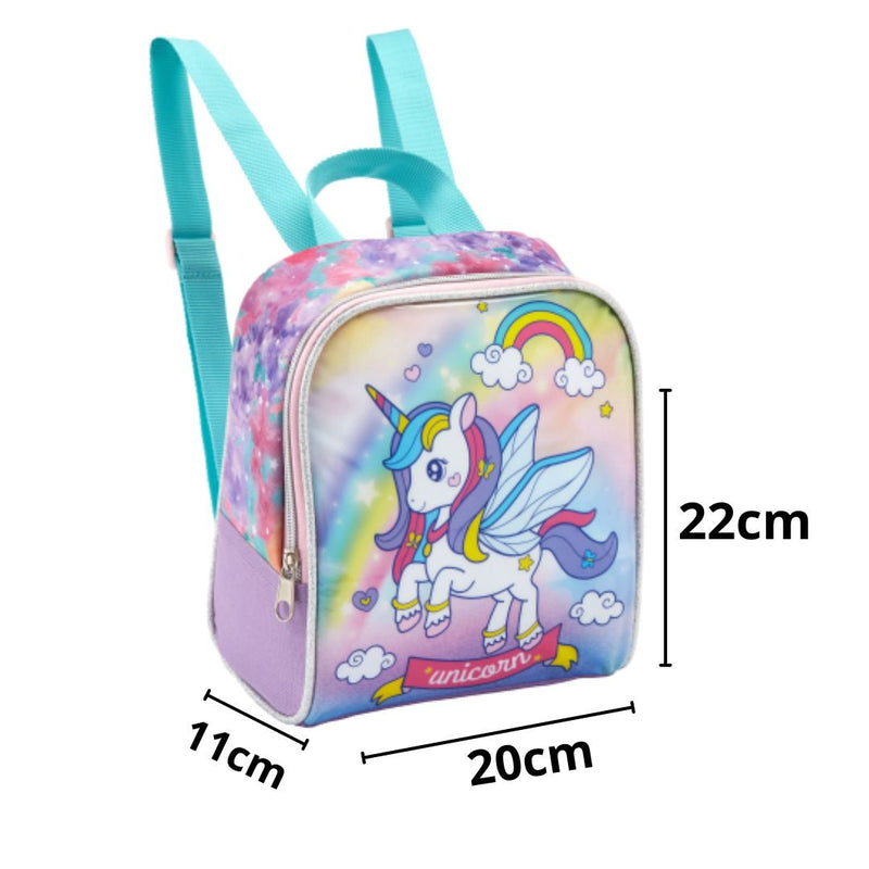 Kit Lancheira Bolsa Térmica Unicórnio com Asas Infantil Estojo Simples Escolar Rainbow Feminino Seanite