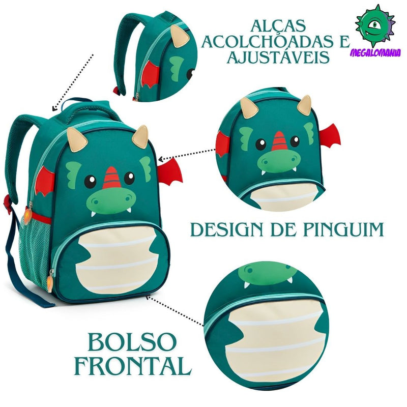 Kit Mochila de Costas Dragão Infantil Lancheira Térmica Escolar Masculino Seanite