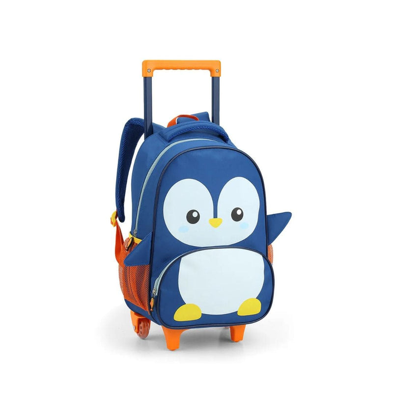 Kit Mochila de Carrinho Pinguim Lancheira Térmica Escolar Masculino Azul Seanite