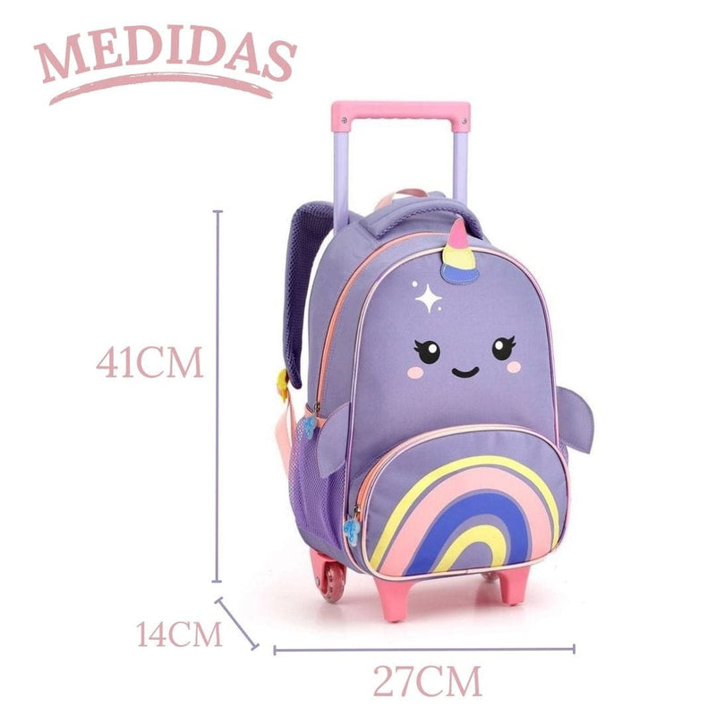 Kit Mochila de Carrinho Baleia Lancheira Térmica Escolar Feminino Lilás Seanite