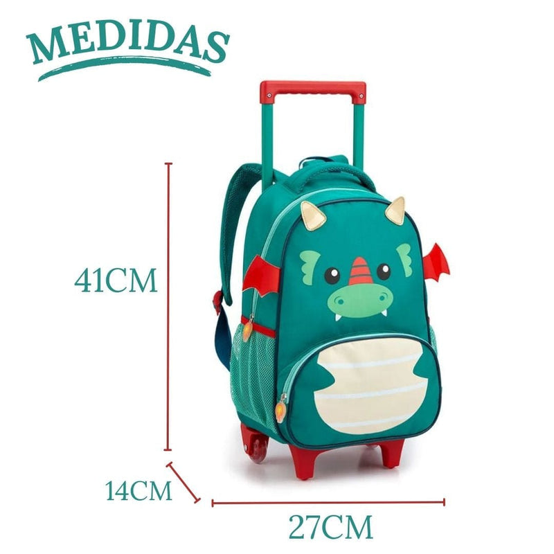 Kit Mochila de Carrinho Dragão Lancheira Térmica Escolar Masculino Verde Seanite