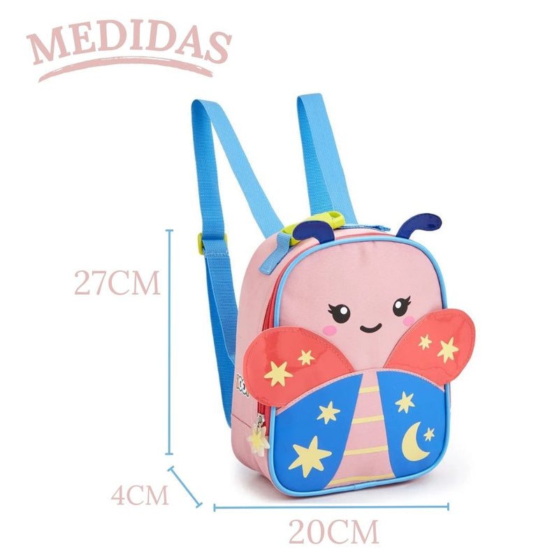 Kit Mochila de Carrinho de Costas Borboleta Infantil Lancheira Térmica Escolar Feminino Seanite