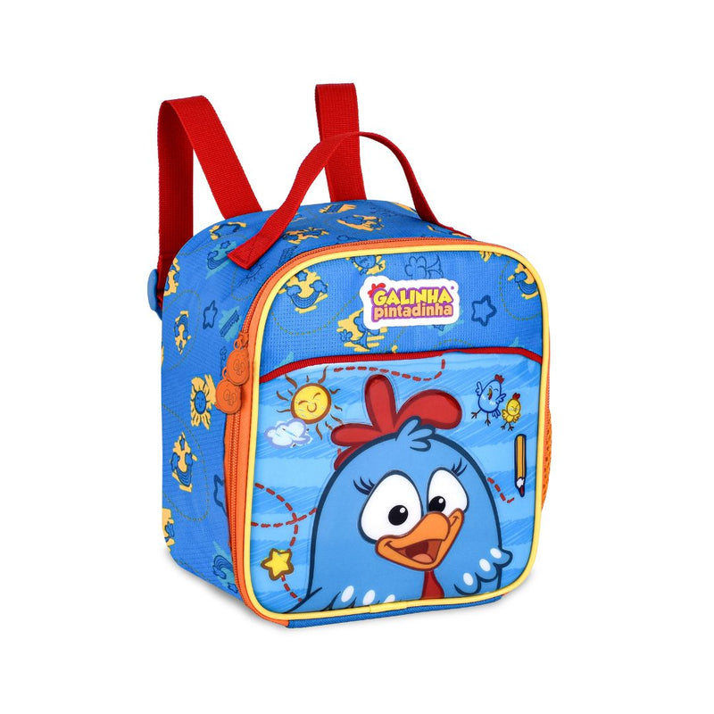 Kit Mochila de Carrinho Galinha Pintadinha Mala Bolsa Lancheira Térmica Duas Alças Infantil Escolar Clio