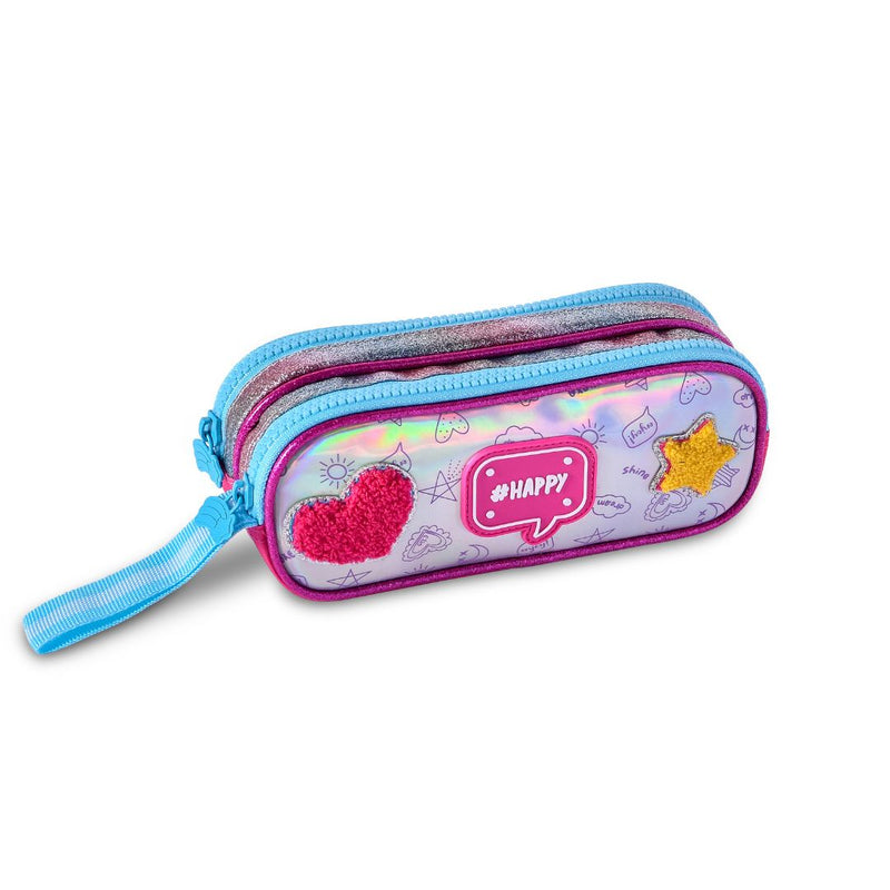 Kit Mochila de Carrinho Holográfica Mala Bolsa Lancheira Térmica Duas Alças Estojo Duplo Juvenil Meninas Escolar Clio