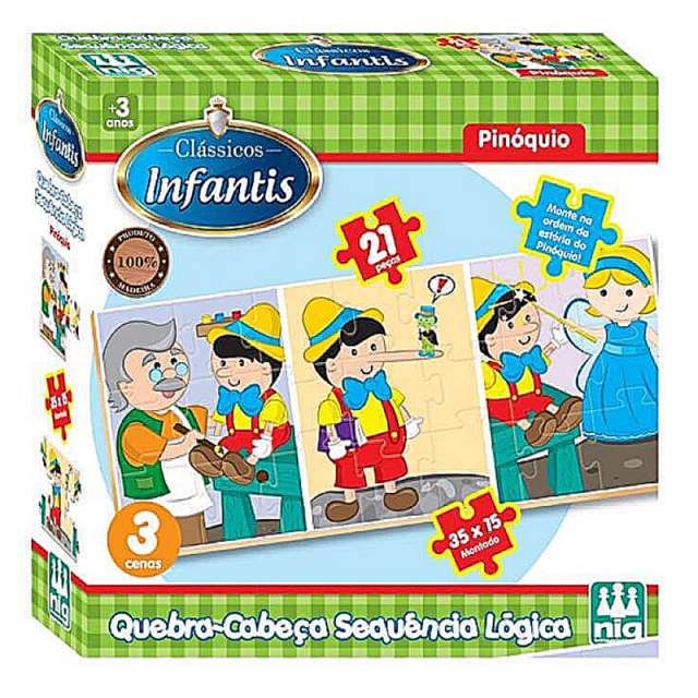 Jogo Quebra Cabeça Infantil Pinóquio 21PÇS Brinquedo Nig