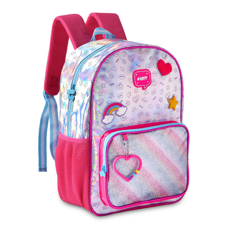 Mochila de Costas Holográfica Mala Bolsa Duas Alças Juvenil Meninas Escolar Clio