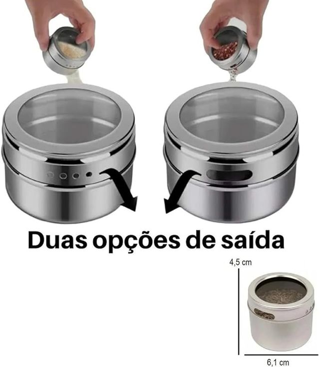 Porta Condimento Magnético Com Visor Aço Inox Com Imã Ke Home